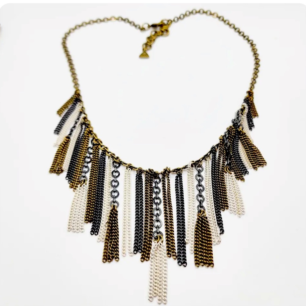 SILPADA KR Three Tone Fringe Tassel Chain Necklace White Black Bronze Industrial